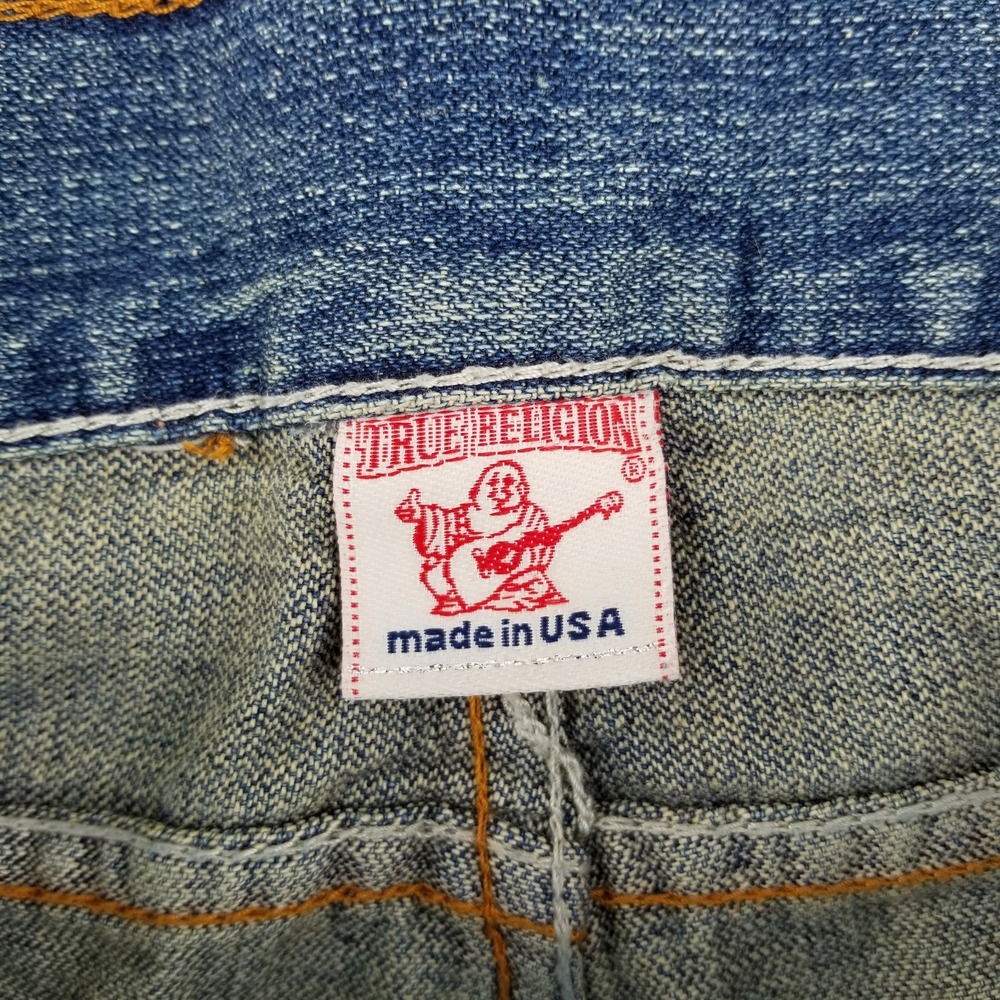 Vintage True‎ Religion Jeans Joey Embroidered Dragon 38x33 Blue Denim Flare 90s - Picture 12 of 16